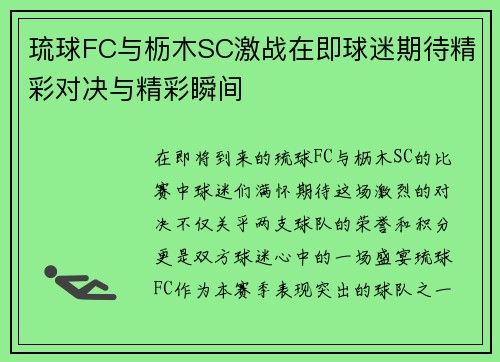 琉球FC与枥木SC激战在即球迷期待精彩对决与精彩瞬间